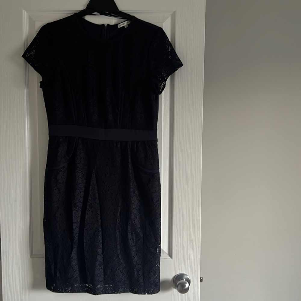 Navy blue lace dress with short sleeves